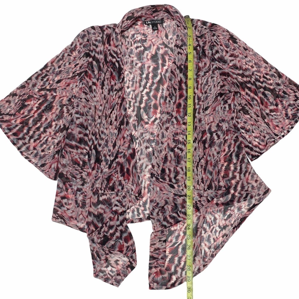 I.n Studio Sheer Pink Animal Print Drapey Open Front Cardigan Sweater - Picture 6 of 11